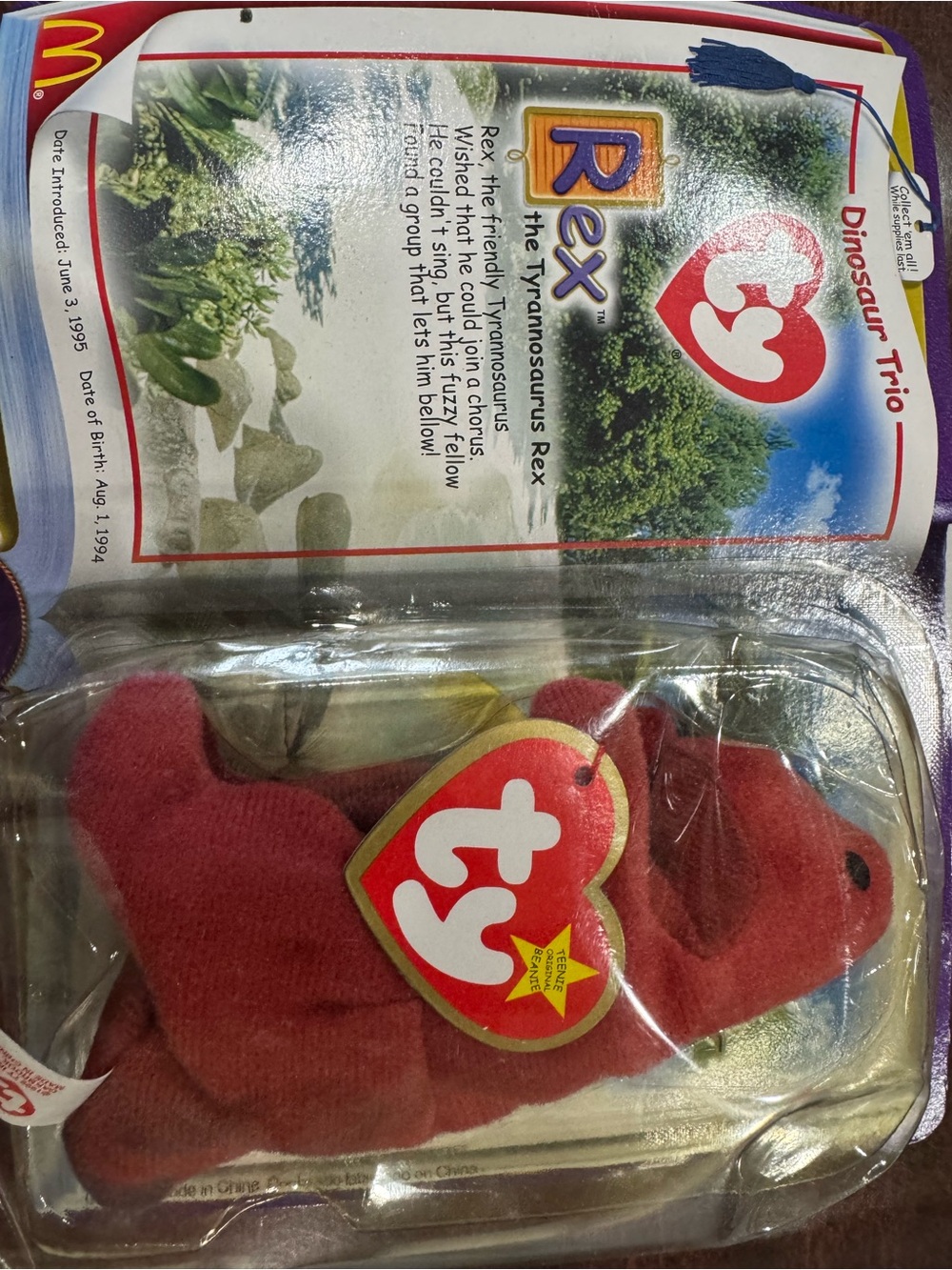 Ty Beanie Baby "Rex" Red Dinosaur Plush with Tag 1994 vintage